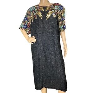 Pantagis Vintage beaded and sequin floral evening dress XL